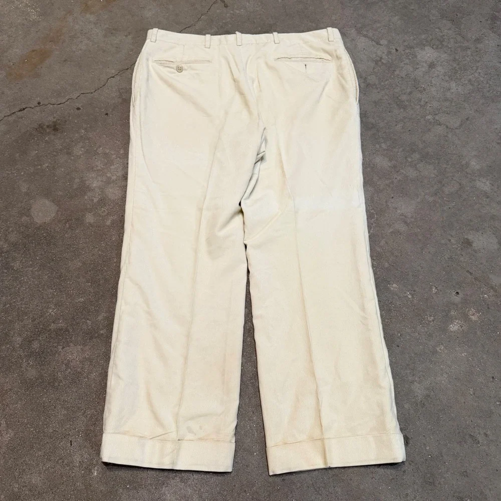 Polo Ralph Lauren Pants Men 38 Cream Corduroy Made in Italy Preston Cuffed Baggy